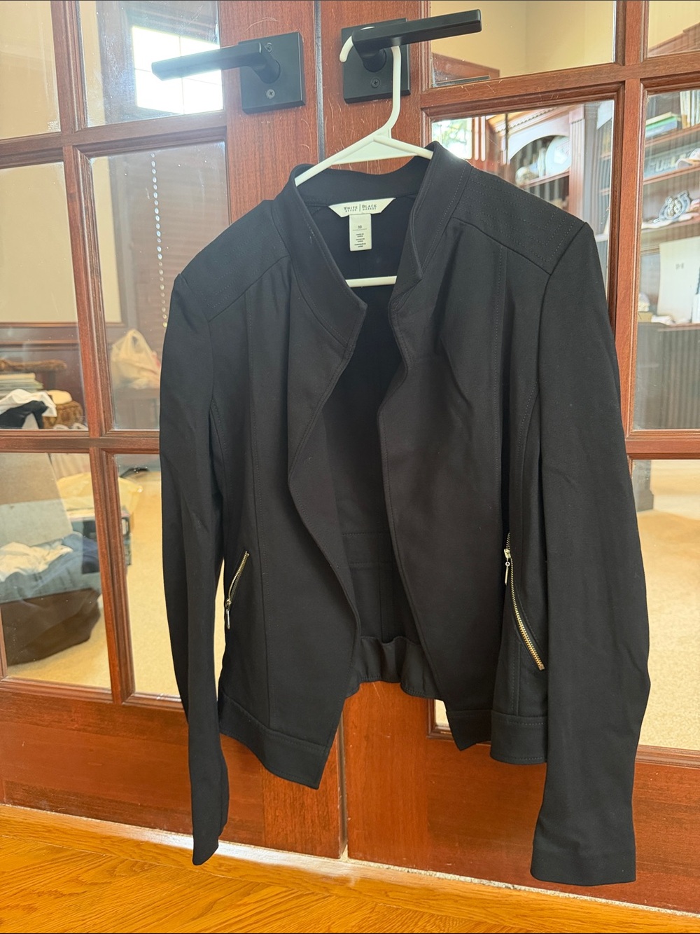White House Black Market Black Open-Front Blazer with Zip Pockets